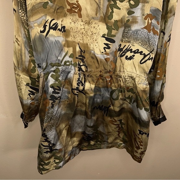 LARGE VINTAGE COREY B SILK JACKET BEIGE BROWN ABSTRACT PRINT LONG SLEEVE 90s - Picture 8 of 11